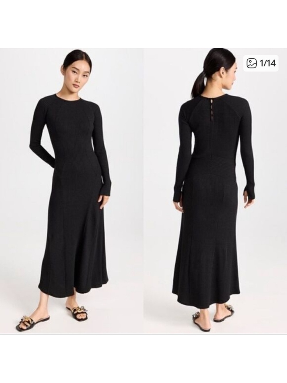 Rag & Bone Long-Sleeve Echo Ribbed Wool Midi Dress New Quiet Luxury Timeless - Picture 1 of 13